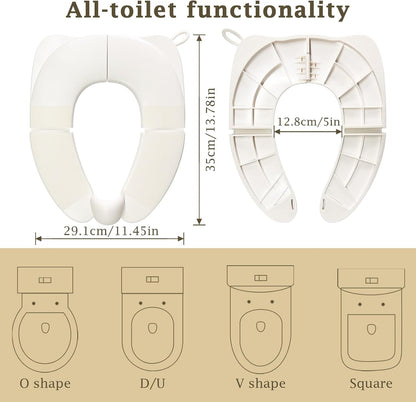 Portable Toilet Seat for Kids, Foldable Universal Fit Potty Training Seat with Anti-Slip Base & Splash Guard Travel Toilet Seat with Storage Bag, Easy Clean-White