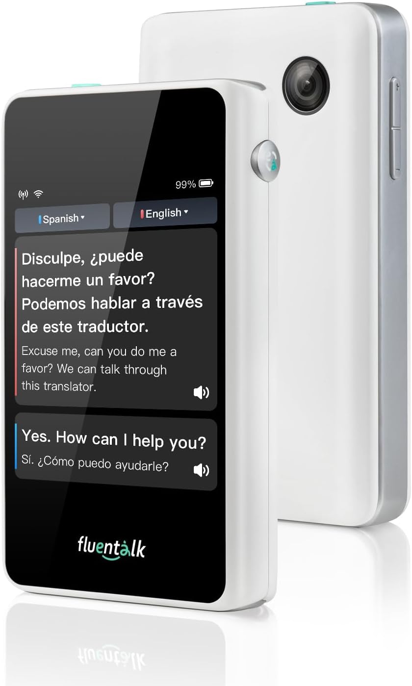 Timekettle, Fluentalk T1 Mini Translator Device No WiFi Needed, Built in 1-Year Global Mobile Data, Supports 40 Languages and Photo Translation, Instant Language Translator for Travelling White