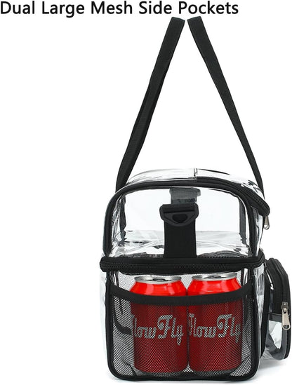 FlowFly Double Layer Cooler Insulated Lunch Bag Adult Lunch Box Large Tote Bag for Men, Women, With Adjustable Strap,Front Pocket and Dual Large Mesh Side Pockets