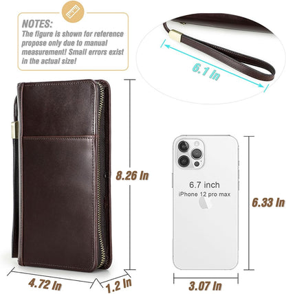 Top Grain Leather Travel Passport Wallet Holder for Man & Woman, Handmade with Three-Layer for 4 Passports & Multi Cards, RFID Blocking Large Capacity for Cards/Passports/Tickets, Brown