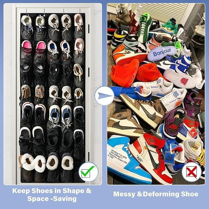 Over the Door Shoe Organizer, 24 Large Breathable Mesh Pockets, Hanging Storage Holder, Hanging Shoe Organizer(White)
