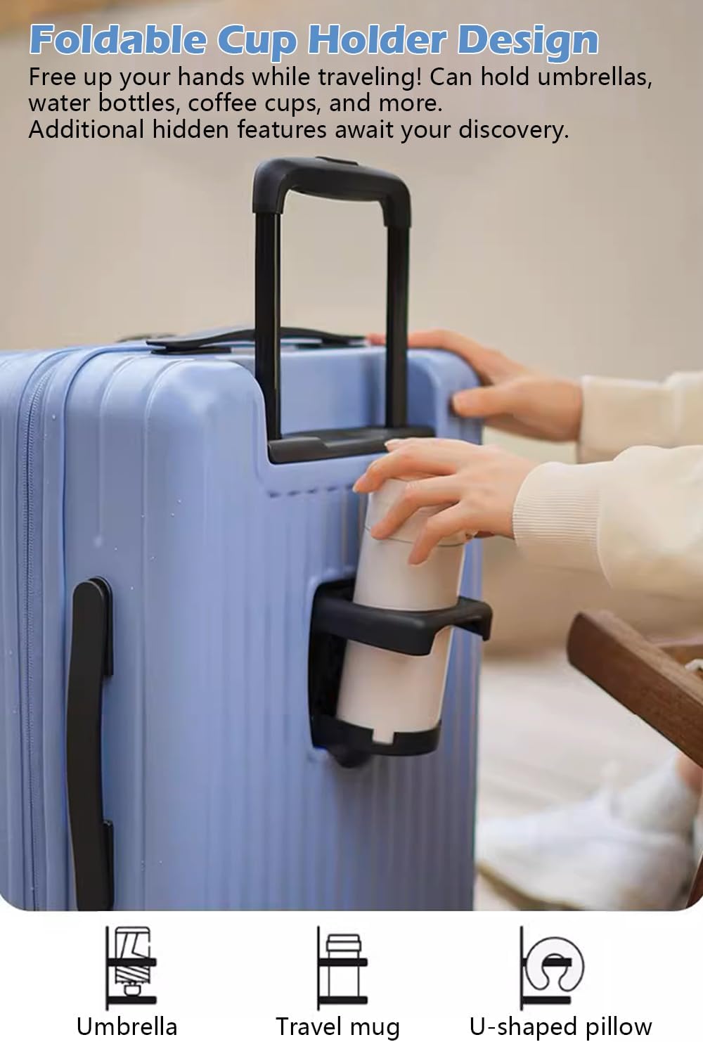 HotWay 19 Inch Expandable Carry On Luggage with Cup Holder, Hardside TSA Approved Luggage with Spinner Wheels, Top Opening Suitcase For Travel, White