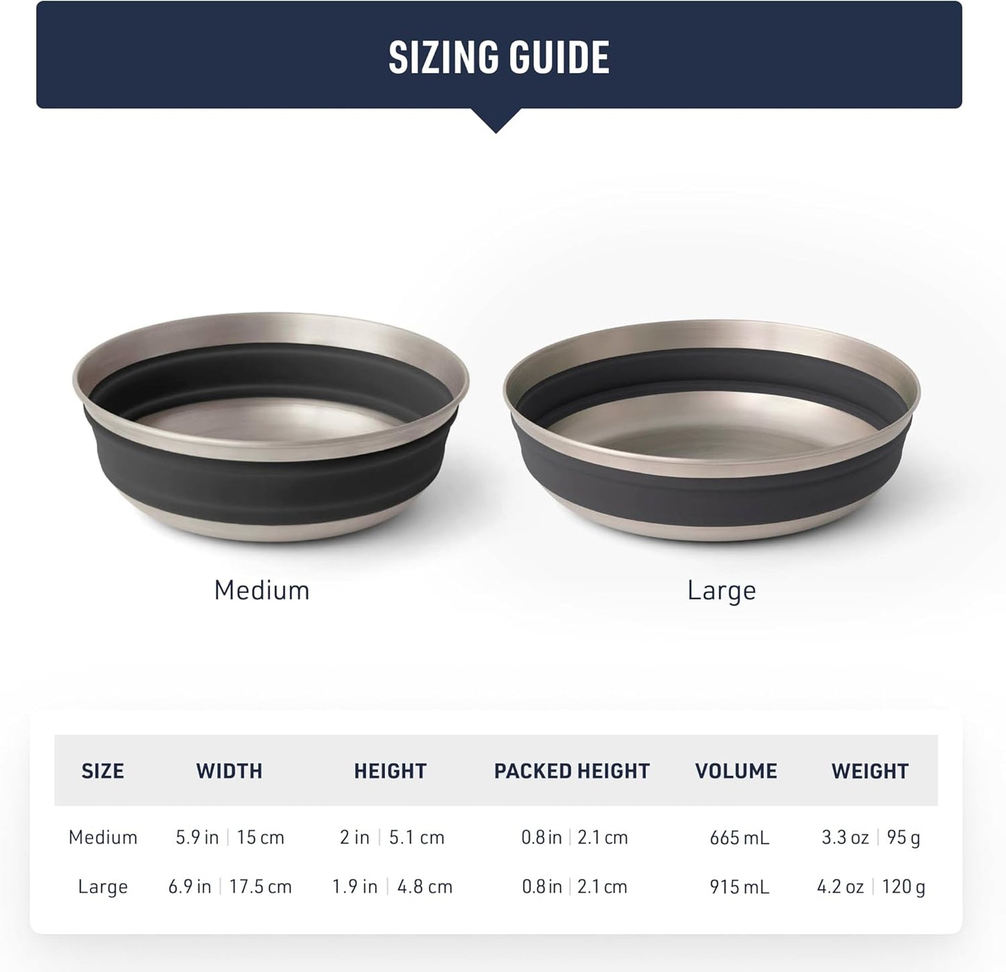 Sea to Summit Detour Stainless Steel Collapsible Bowl, Large (31 fl oz), Beluga Black