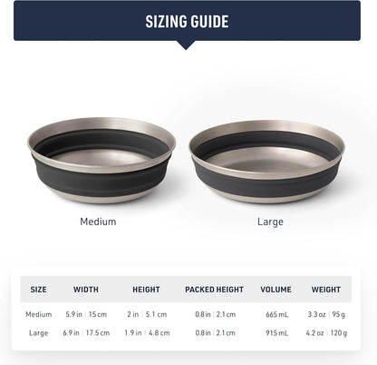 Sea to Summit Detour Stainless Steel Collapsible Bowl, Large (31 fl oz), Moonstruck Grey