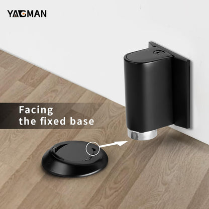2 Pack Magnetic Door Stoppers Retractable Bottom of Door Holder No Drilling Mount Heavy Duty Floor Door Stop with Screws and Adhesive Catch Door Keep Door Open Matte Black MB-2
