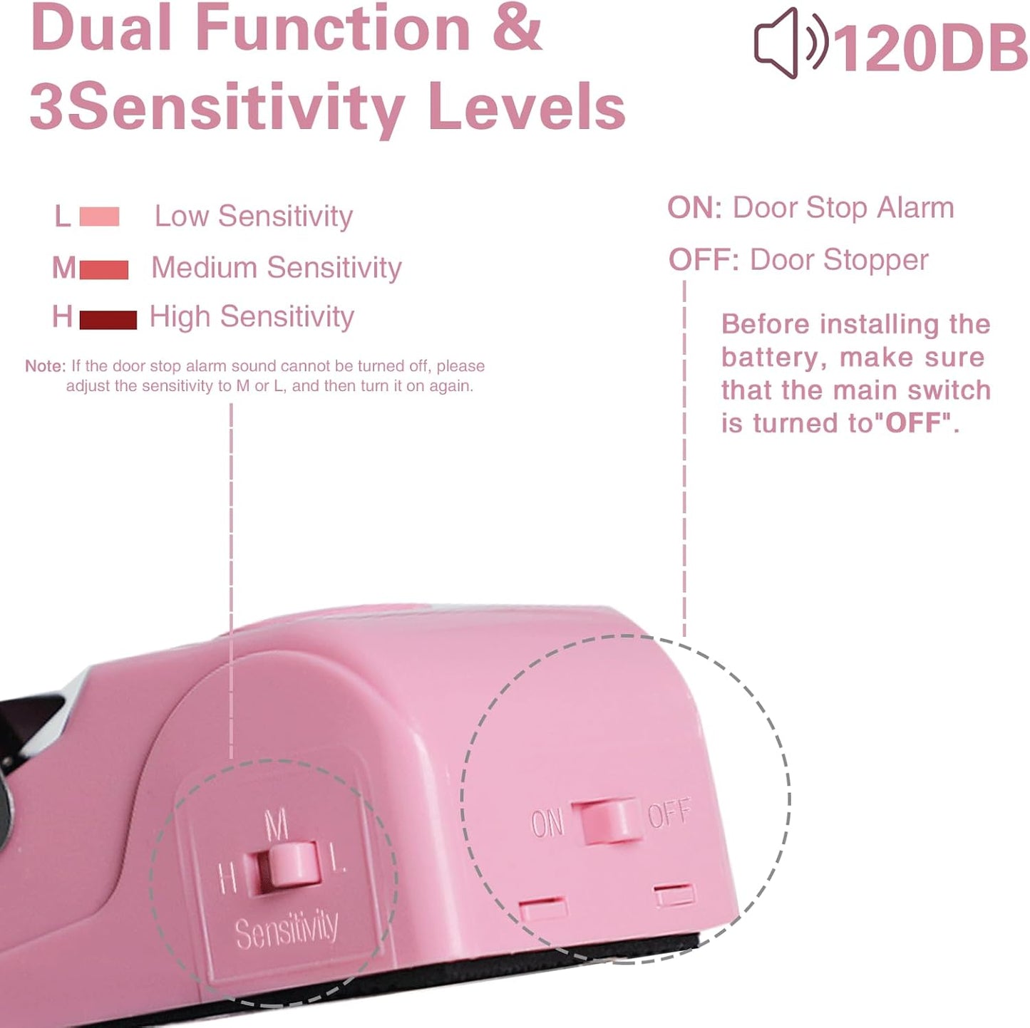 Portable Door Lock & Door Stop Alarm Set, Dual Protection Home Security Door Kit, Travel Hotel Door Lock Devices Pocket Self Defensey Tools for Traveling Hotel Home Apartment,Pink