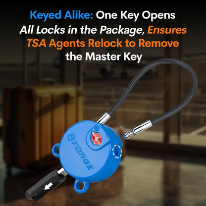 Forge TSA Approved Luggage Locks Ultra-Secure Dimple Key Cable Locks for Travel with Zinc Alloy Body- 2 Blue Locks
