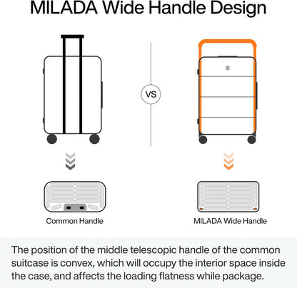 MILADA Wide Handle Luggage with Front Pocket Hardshell Aluminium Check In Suitcase with Wheels Medium 24 Inch Front Opening Checked Luggage with Spinner Wheels TSA Lock Airline Approved Luggage, Grey
