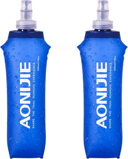 TRIWONDER TPU Soft Folding Water Bottles BPA-Free Collapsible Flask for Hydration Pack - Ideal for Running Hiking Cycling Climbing (500ml/16.9oz - Pack of 2)