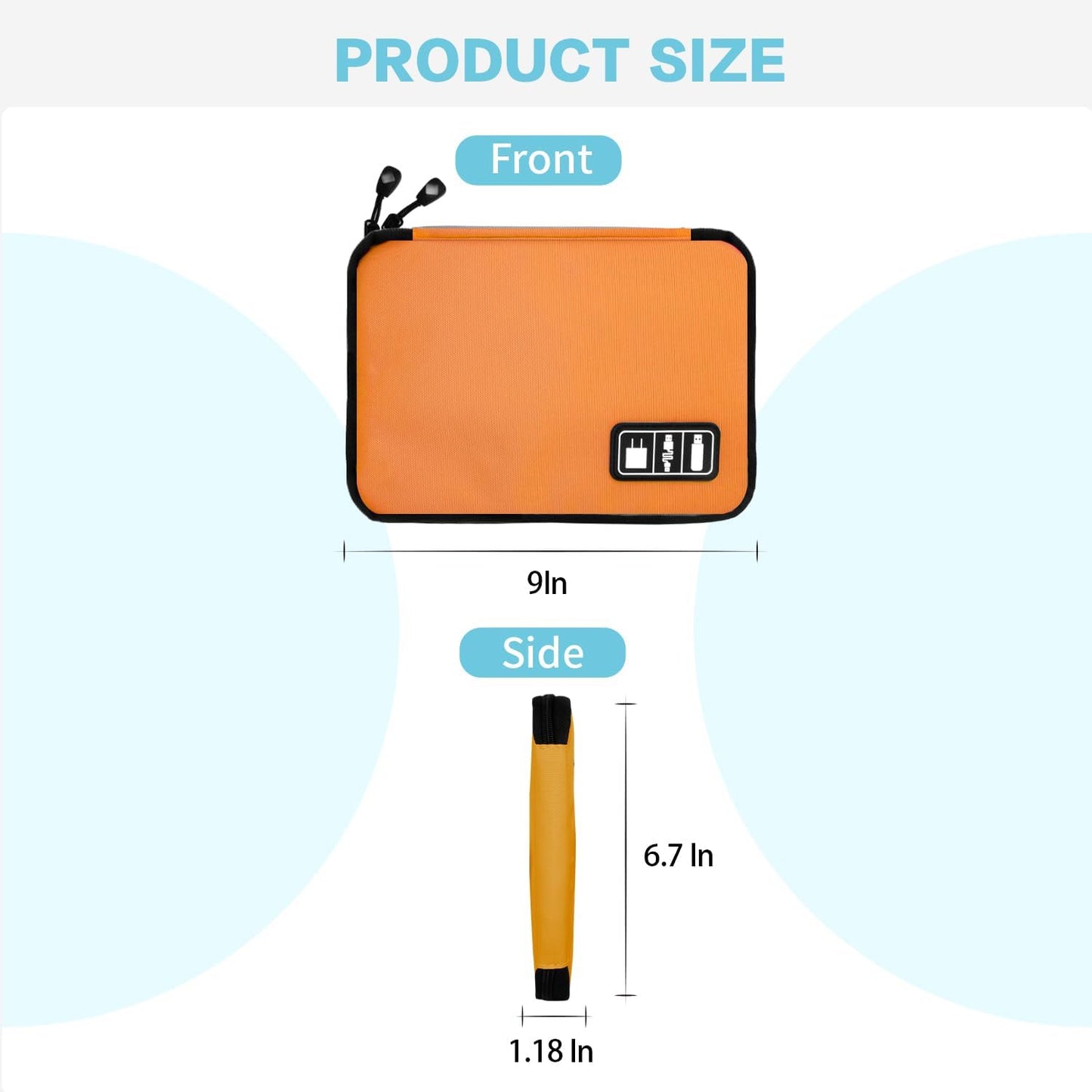Electronics Travel Organizer,Portable Waterproof Electronic Travel Storage Bag for Small Charging Cord Storage,Charger,SD Card etc,for Travel,Business-Orange Green