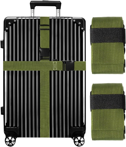 Luggage Straps for Suitcases TSA Approved-2 Pack Bright Personalized Luggage Belt Strap for Suitcase/Carry On Bag Luggage Accessories for Travel (ArmyGreen)