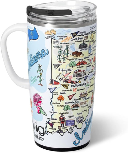 Swig Life 22oz Travel Mug, Insulated Tumbler with Handle and Lid, Travel Coffee Mug, Cup Holder Friendly, Stainless Steel 22 oz Tumbler, Reusable Insulated with Lid (Indiana)