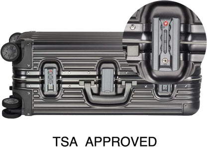 TRAVELKING All Aluminum Luggage Zipperless Hard Shell Suitcase with TSA Lock Spinner Wheels Lightweight Metal Alloy Suitcases (Grey, 28 inch)