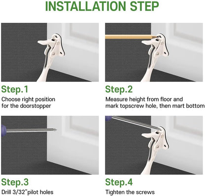One Touch Kickdown Door Stopper, Door Holder, Heavy Duty Door Stops, Bottom of Door, Height-Adjustable Rubber Tips by HASHI (White 4 inch x 2pack)