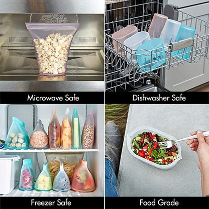 Zip Top Reusable Food Storage Bags | 3 Bag Set [Teal/Peach/Lavender] - 2 Sandwich, 1 Snack | Silicone Meal Prep Container | Microwave, Dishwasher and Freezer Safe | Made in the USA