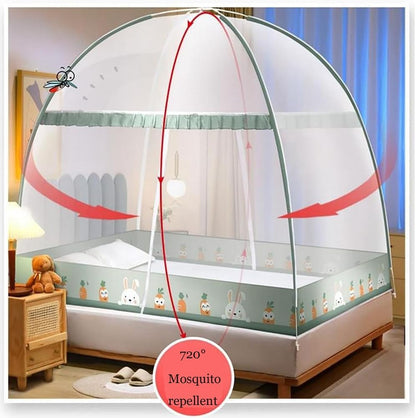 Pop-Up Mosquito Net Tent for Beds Portable Folding Canopy with Net Bottom, Fits Twin to King Size 79x71x59inch, Easy Install Wash for Baby Adults, Indoor Outdoor Use (Green RABIT-Queen Bed)