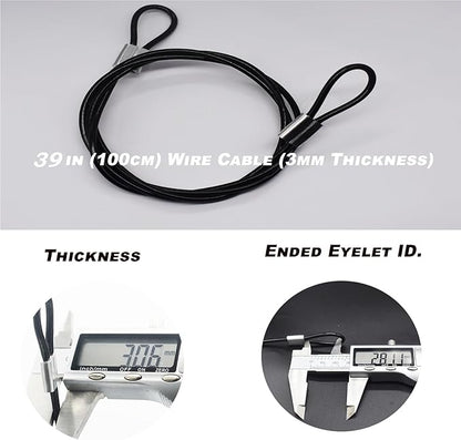6 pcs 39 inch (100cm) 3mm Thickness Stainless Steel Wire Cable with Loops Vinyl Cover Coated Short Rope Lanyard Lock Safety Tether Chains, Black