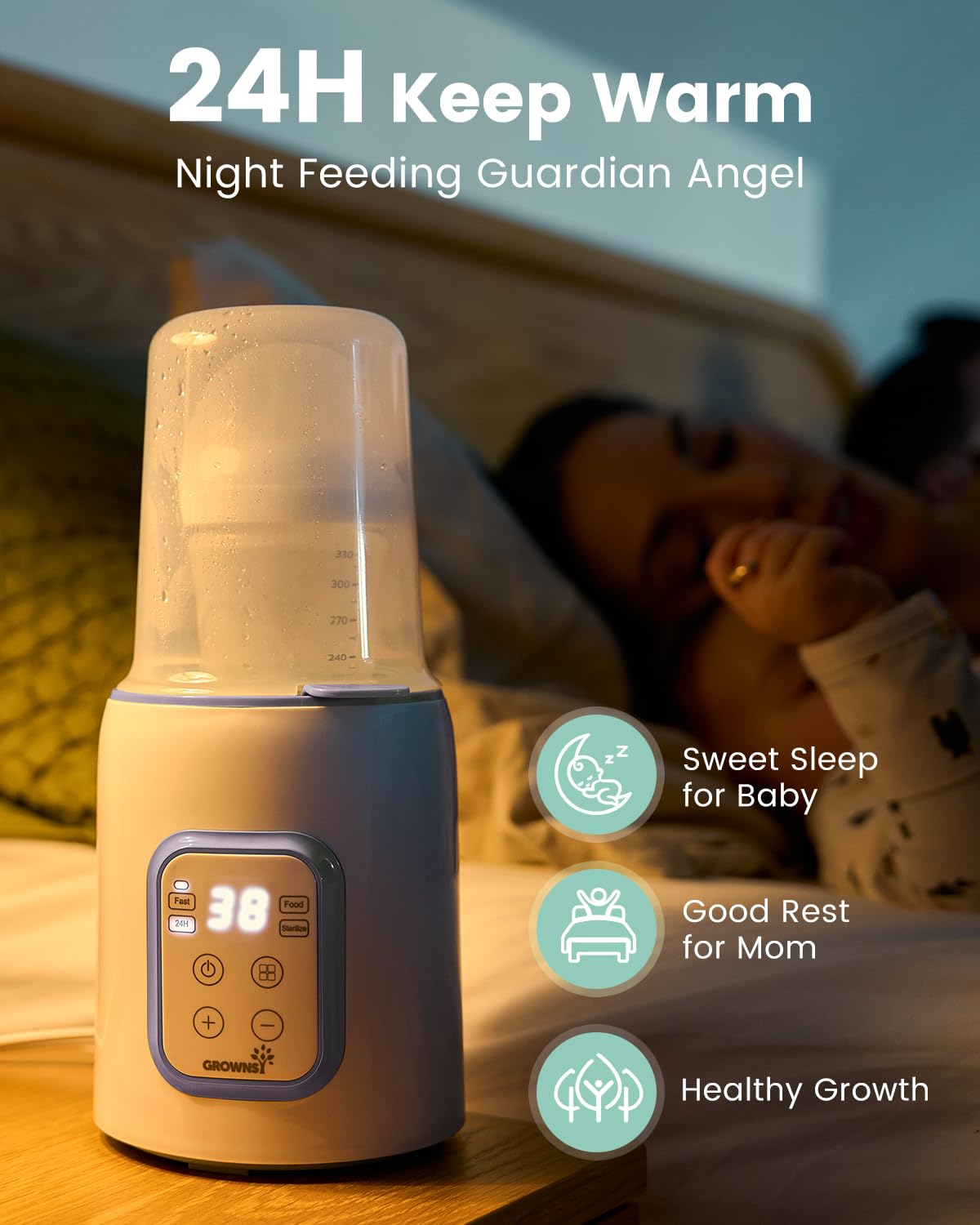 GROWNSY Bottle Warmer, 8-in-1 Fast Baby Bottle Warmer for Breastmilk or Formula, Smart Temperature Control and Automatic Shut-Off Milk Warmer, Baby Essentials for Newborn- Purple