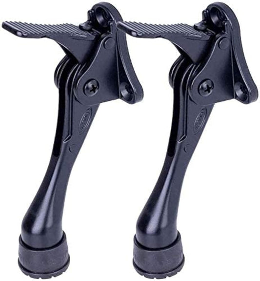 Door Stopper, One-Touch semi-Automatic Metal Door Stopper, with Non-Slip Rubber Tip for Wood, Concrete, Tiled, and Carpeted Floors (4inch x 2pack, Black)