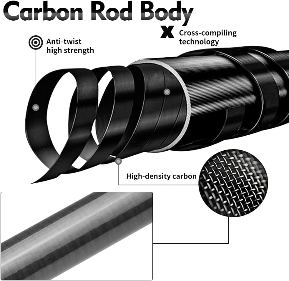 Fishing Rod and Reel Combo - Carbon Fiber Telescopic Fishing Pole with 2000 Spinning Reel Combos - Sea Saltwater Freshwater Ice Bass Fishing Tackle Set Fishing Rods Kit Fishing Poles and Reels Combo