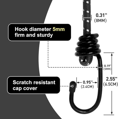 Bungee Cord Luggage Cord Resilience 24 Inch 4 Pieces for SecuringTents, Tarps, Luggage ，Truck, ATV Off-Road Motorcycle Bicycle Riding,Multi-Scenario Applicable (Black)