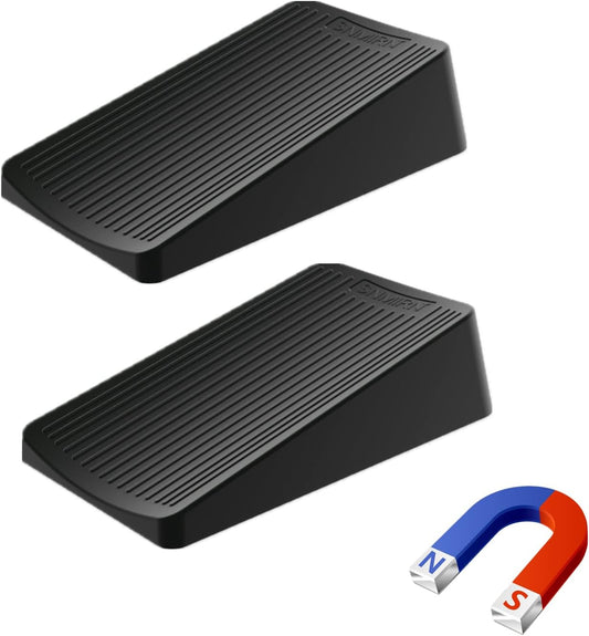 Premium Rubber Door Stop - Large Door Stopper Wedge,Anti-Slip Design, Automatically Fixed,Works On All Floor Types and Carpet Heavy Duty Door (2 Pack, Black)…