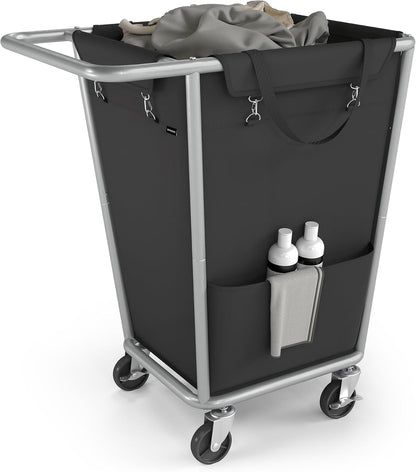 SONGMICS Laundry Basket with Wheels, 34.3 Gallons (130 L) Rolling Laundry Hamper with Removable Bag, Heavy-Duty Steel Frame, Ink Black URLS008B01