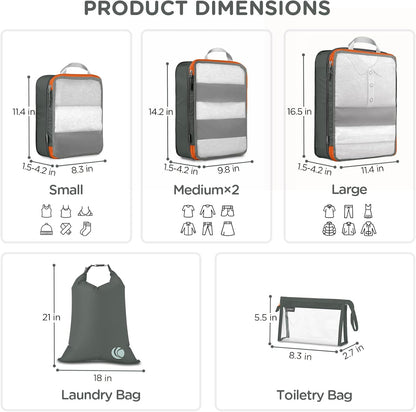 Cipway Compression Packing Cubes, See Through Mesh Luggage Organizer Bags, Travel Essentials for Carry on Suitcase with Laundry Bag and Clear Toiletries Bag（6Pcs,Grey）