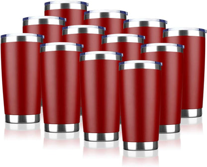 20oz Tumbler Bulk Stainless Steel Vacuum Insulated Tumblers with Lid Double Wall Travel Mug, Durable Powder Coated Coffee Cup, Suitable for Ice Drinks and Hot Beverage (Red 12pack)