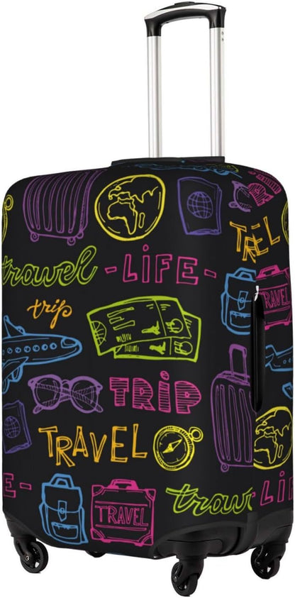 Trip Colored Graffiti Travel-Life Style Luggage Cover Washable Suitcase Protector, Luggage Tag Travel Birthday Gifts For Men Women (L 26-28 Inch Luggage)
