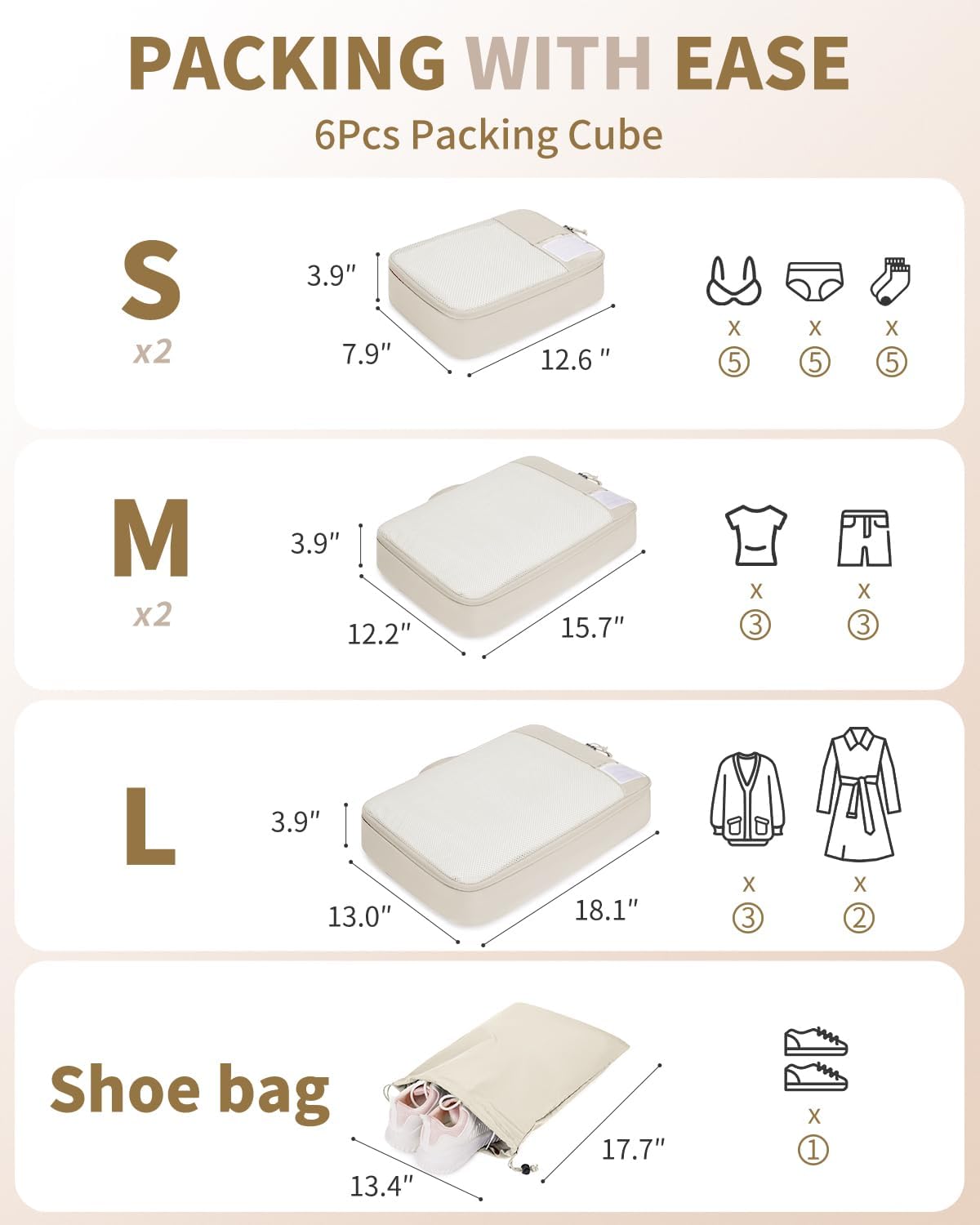 ECOHUB 4 Set /6 Set Packing Cubes for Travel Durable Suitcase Organizer Bags Set with Personalized Tag Various Sizes Travel Essentials Traveling Accessories for Luggage Machine Washable