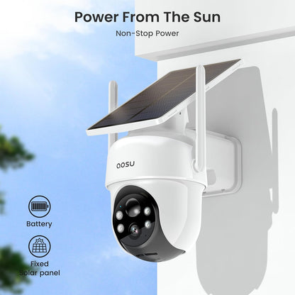 aosu Security Cameras Outdoor Wireless, 2 Cam-Kit, No Subscription, Solar-Powered, Home Security Cameras System with 360° Pan & Tilt, Auto Tracking, 2K Color Night Vision, Easy Setup, 2.4 & 5GHz WiFi