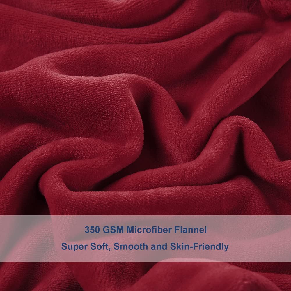 Surii Home Luxury Microfiber Flannel Blanket, Super Soft, Warm, Cozy, Fluffy, and Breathable, Perfect Throws for Bed, Couch, Sofa, for All Season Use. 350GSM Travel Size 50x60 Inches (Burgundy)