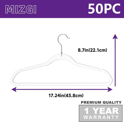 MIZGI 50 Pack Clear Plastic Hangers - Premium Thick Invisible Space Saving Hanger with 360° Swivel Hook, Ultra Slim Hangers for Suits, Dresses, Shirts, Coats & Pants
