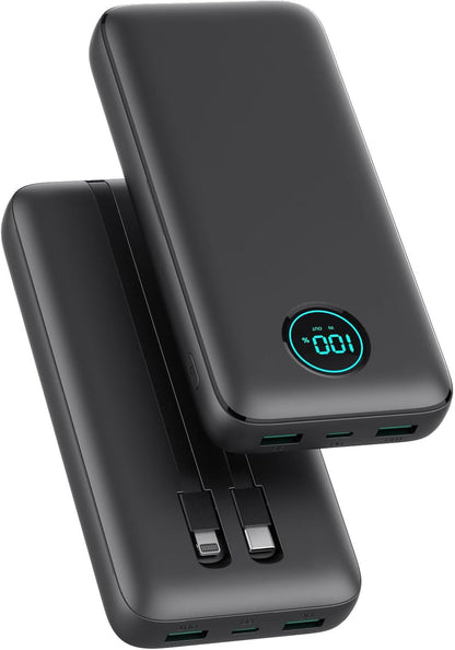 Portable Charger 40,800mAh Power Bank, 25W PD QC 4.0 Fast Charging Portable Phone Charger with Built-in Cables,LCD Display USB C Battery Pack Compatible with iPhone 16/15/14,Android Samsung (Black)