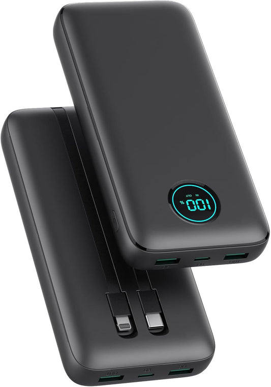 Portable Charger 40,800mAh Power Bank, 25W PD QC 4.0 Fast Charging Portable Phone Charger with Built-in Cables,LCD Display USB C Battery Pack Compatible with iPhone 16/15/14,Android Samsung (Black)