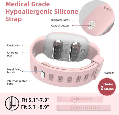 EmeTerm Fashion Pink Anti-Nausea Wristband Relieve Morning Motion Travel Sickness Rechargeable Drug Free Bands Without Side Effects - Extra 2pack Conductive Gel