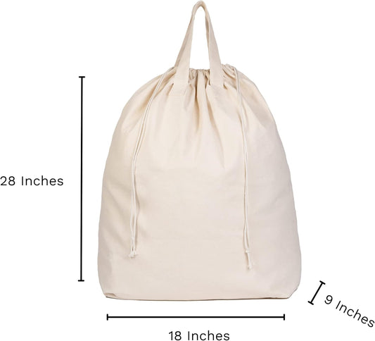 Canvas Laundry Bags - Extra Large, Heavy Duty, 100% Cotton Laundry Bag with Straps, Handles and Drawstring - College Dorm Laundry Bag in XL Size - Washable, Foldable Laundry Basket Liner (2 Pack)
