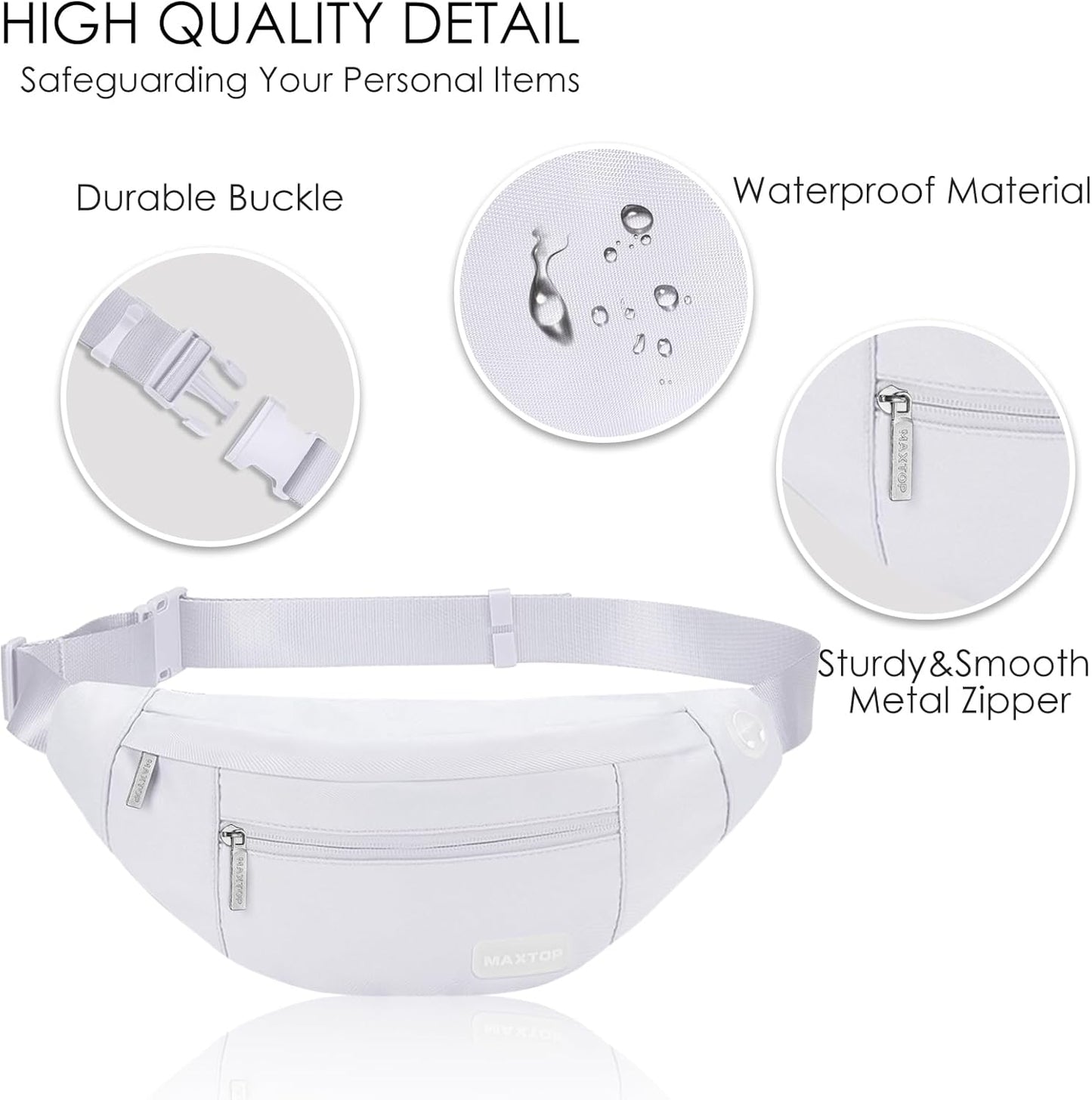 MAXTOP Large Crossbody Fanny Pack with 4-Zipper Pockets,Gifts for Enjoy Sports Festival Workout Traveling Running Casual Hands-Free Wallets Waist Pack Phone Bag Carrying All Phones