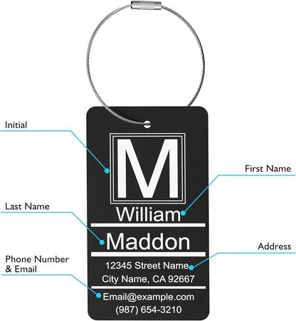 Luggage Tags for Suitcase - Personalized Engraved Purple Metal Tag for Cruise Travel - Custom Name Tags Suitable for Bags and Backpacks