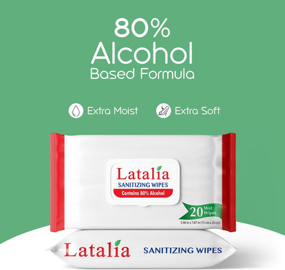 Hand Wipes | 80% Alcohol Hand Sanitizer Wipes for Hands & Face Moisturizing, Gentle, Convenient and Fragrance Free (Pack of 5, 20 Counts)