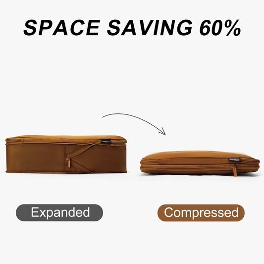 4 Set Compression Packing Cubes for Travel, Suitcases and Backpack Space Saving Organizers (Dark Brown)