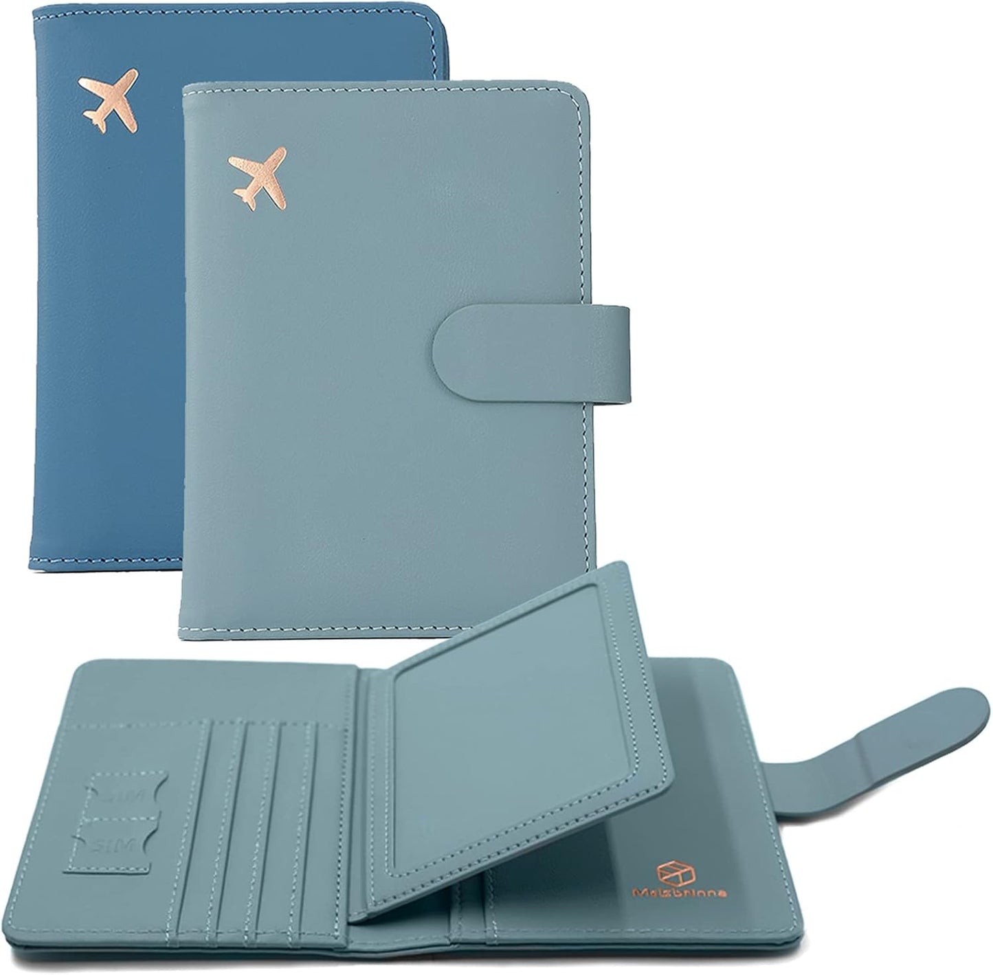 Melsbrinna Rfid Passport Holder for Travel women/Men, Cute Passport Wallet Rfid Blocking Card Slots, Rfid Passport Cover/CaseTravel Wallet, Passport Book Holder (2, Blue1Blue2)