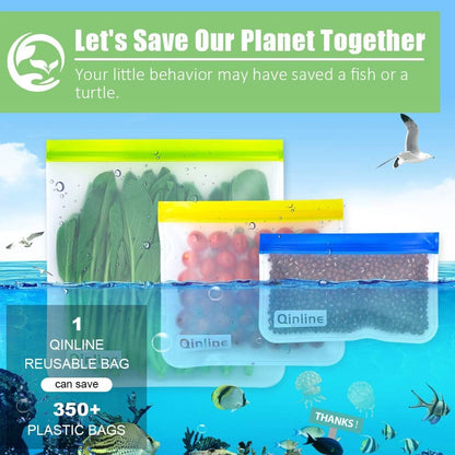 Reusable Food Storage Bags - 10 Pack Freezer Bags, Reusable Bags Silicone, Extra Thick Leakproof Reusable Lunch Bag for Salad Fruit Snack Travel - 2 Gallon 4 Sandwich 4 Snack Bags