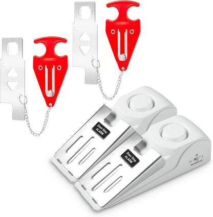 Portable Door Stop Alarm and Traveling Hotel Door Lock, No Installation Required, Provides Double Security for Home, Hotel and Traveling (2 Door Lock + 2 Door Stop)