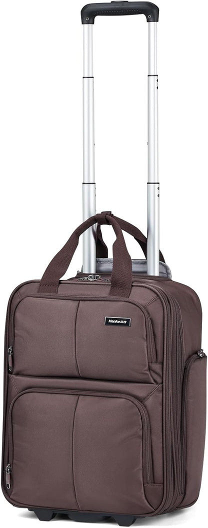 Hanke Softside Expandable Underseat Carry On luggage for Airplanes,Travel Luggage Rolling Bag Personal Item Bag Small Suitcase,Coffee,16-Inch