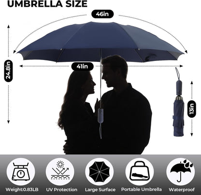 Compact Inverted Travel Umbrella, Automatic Open Close, 9-Rib 46 Inch Windproof Umbrella, Waterproof UPF 50+, Portable Umbrellas for Men, Women, Travel, and Daily Use