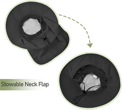 Fishing Hat Breathable Wide Brim Sun Hats with Neck Flap Bucket Hat Outdoor Safari Hat for Men Women UPF 50+ Sun Protection