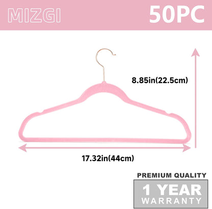 MIZGI Premium Velvet Hangers (Pack of 50) Heavy Duty - Non Slip - Velvet Suit Hangers Light Pink - Copper/Rose Gold Hooks, Space Saving Clothes Hangers