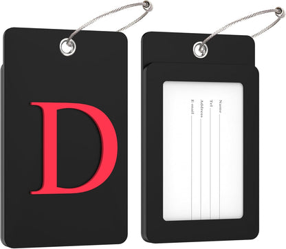 Gostwo 2 Pack Luggage Tags for Suitcases, 26 Initial Letter Travel Luggage Baggage Identification Labels ID Tag Fully Bendable Tags with Stainless Steel Loop (Black) (Letter D)